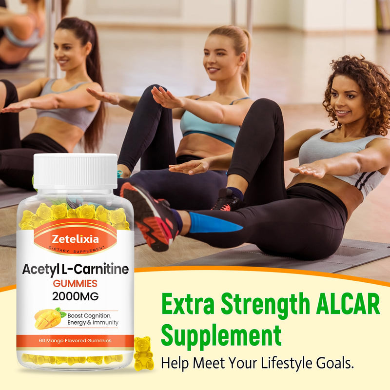 [Australia] - 2 Pack Acetyl L-Carnitine Gummies 2000mg, L-Carnitine Supplement for Promote Fatty Acids Oxidation, Nutrition Supplement for Boost Energy, Immunity & Metabolism, Mango Flavor, 120 Count 60 Count (Pack of 2) 