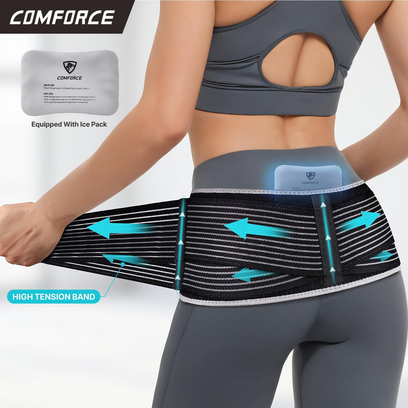 [Australia] - Women Sacroiliac Belt for Lower Back Pain Relief, Adjustable Hip Brace with Ice Pack, SI Joint Hip Belt for Postpartum Recovery & Lumbar Support (Fits Waist circumference 30-38 Inches) Black M 