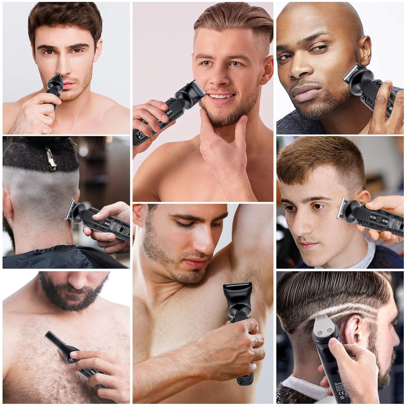 [Australia] - Hatteker Beard Trimmer for Men Mustache Trimmer T-Blade Beard Grooming Kit Hair Clipper Electic Razor Shavers Cordless Waterproof Nose Body Trimmer 8 in 1 Adjustable Speed Black 