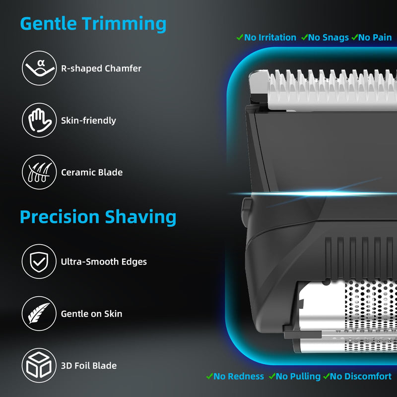 [Australia] - INVJOY Manscape Body Trimmer for Men, Waterproof Electric Razor/Shavers with Dual-Head for Facial, Pubic & Groin Hair Grooming, Ceramic & Foil Blades Hair Trimmer with LED - Birthday Gift for Him Dad 