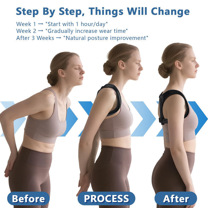 Posture Corrector for Women & Men, Adjustable Upper Back Brace with Anti-Chafing Pads for Neck/Shoulder/Back Pain Relief, Breathable Invisible Posture Brace for Office, Driving, Fitness. (Black, Small) Black