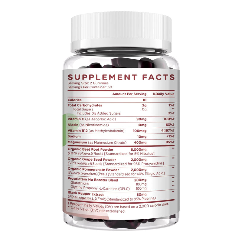 Beet Root Gummies 6000mg – Nitric Oxide Booster with Grape Seed, Pomegranate, Vitamins C & B12 – Nitric Oxide Supplements for Men – Mixed Berry Flavor – 60 Gummies