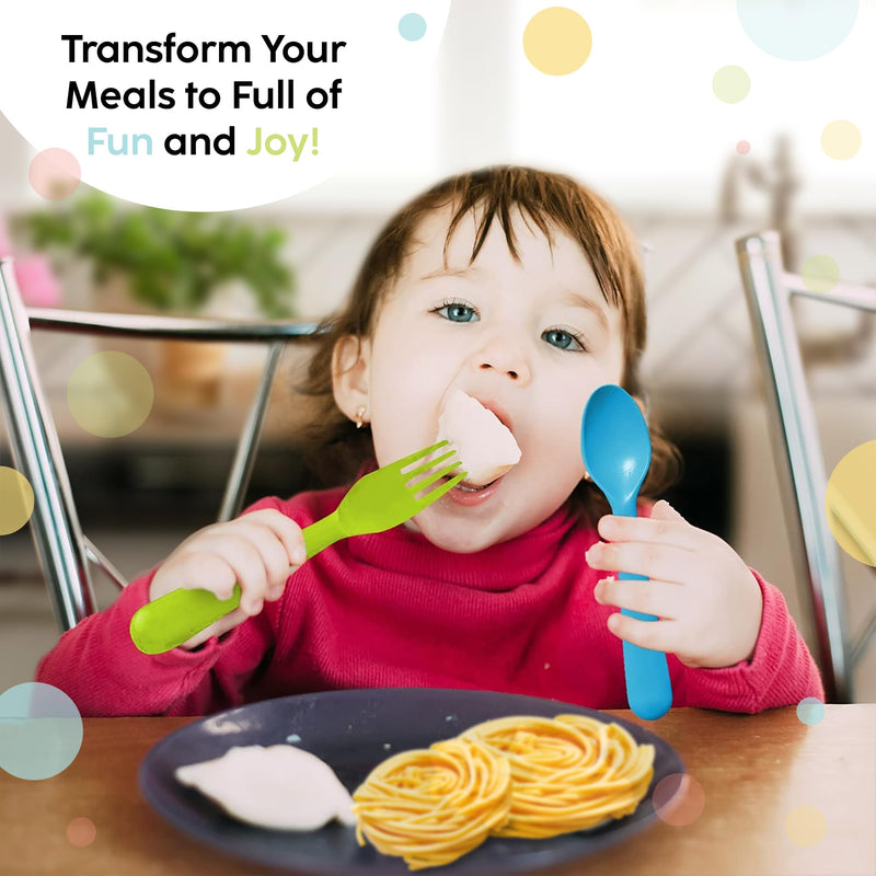 [Australia] - Plastic Toddler Utensils Set of 12 Kids Utensils Forks and Spoons - BPA FREE/Dishwasher Safe Toddlers Silverware Set Brightly Colored Children's Safe Flatware Cutlery Set 