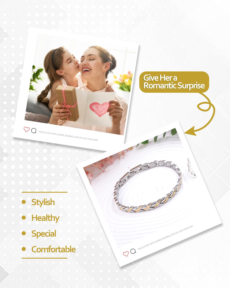 [Australia] - Magnetic Bracelets for Women, Ultra Strength 3500 Gauss Magnet Bracelet, Mermaid Titanium Steel Bracelets Jewelry Gifts for Women with Sizing Tool A-Silver and Gold 