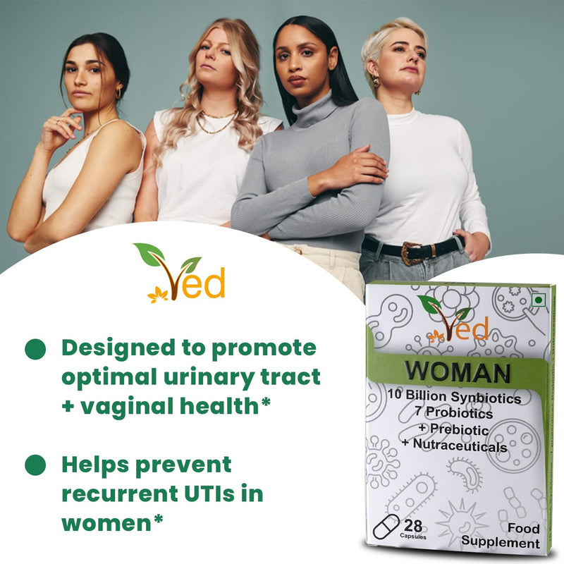 VED Woman Complex Probiotics and Prebiotics Complex - 10 Billion CFU - 20 Live Bacterial Cultures - 28 Probiotic Complex Capsules for Woman - Lactobacillus crispatus 28 Days Supply.