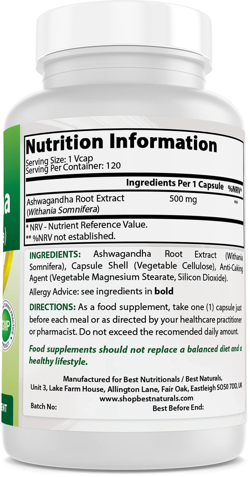 Best Naturals Ashwagandha 500 mg 120 Capsules (120 Count (Pack of 3))
