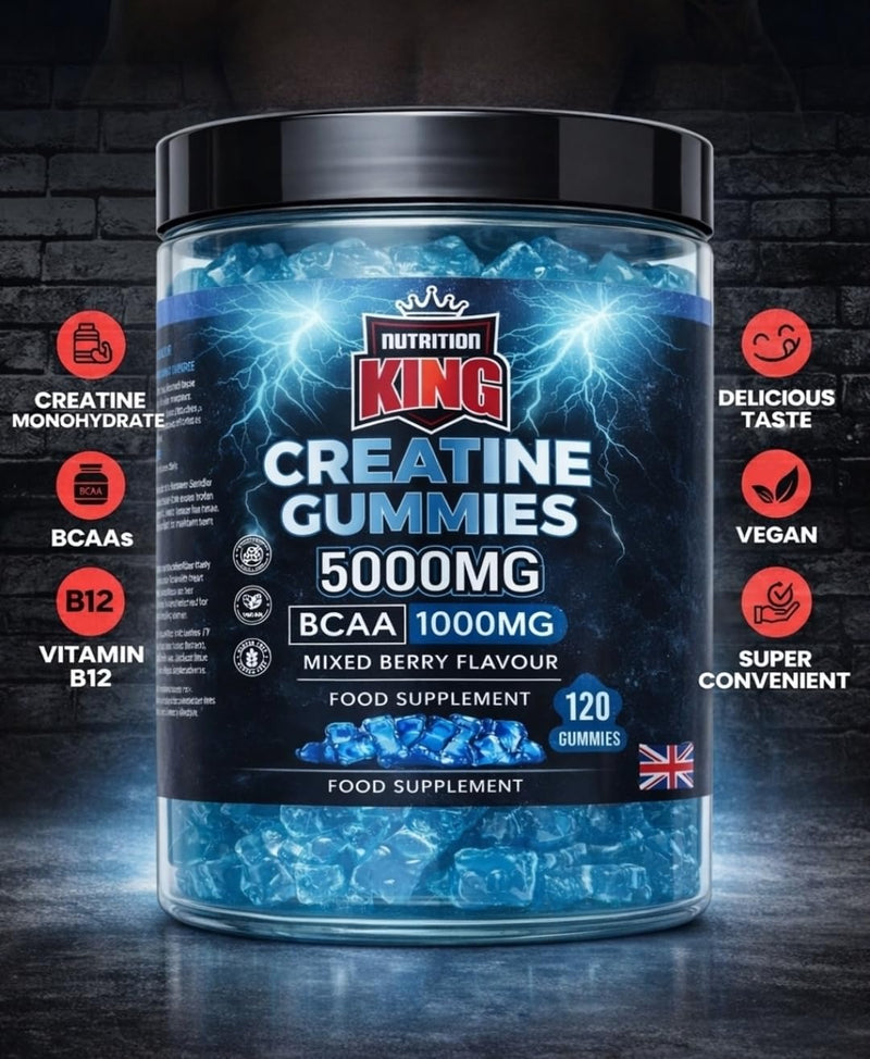 Creatine Gummies 5000mg Per Serving – BCAA 1000mg + Vitamin B12 – Sugar-Free Creatine Monohydrate Gummies – Energy, Strength & Recovery Support – Vegan Friendly – 120 Gummies (Blueberry)