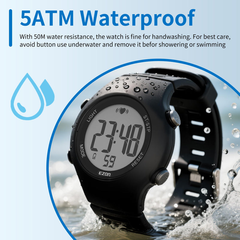 [Australia] - EZON Heart Rate Monitor Chest Strap and Digital Watch T037,5ATM Waterproof Fitness Tracker with HRM,Calories Burned,Stopwatch and Hourly Chime (Watch Band Included) 