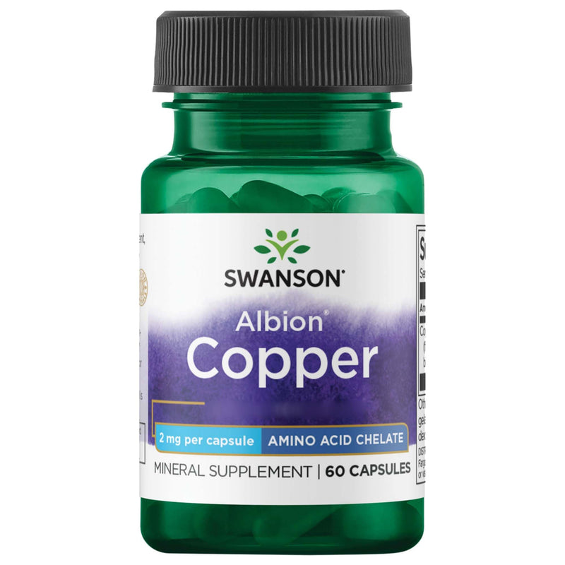 [Australia] - Swanson, Albion Copper, 2mg copper, copper bisglycinate, 60 capsules, high dosage, laboratory tested, soy-free, gluten-free, non-GMO 