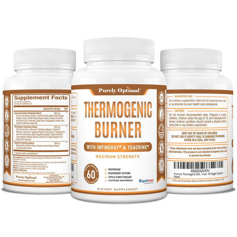 Purely Optimal Thermogenic Fat Burner for Women - Advanced Metabolism Support & Energy Booster - Natural Ingredients, Vegan-Friendly, Non-GMO - 60 Capsules