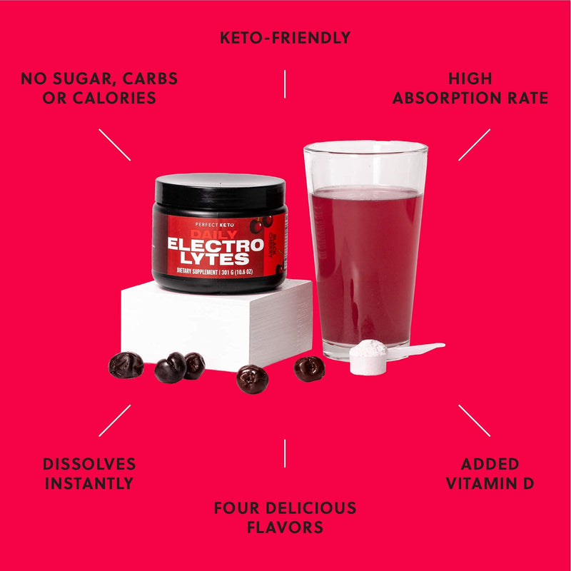 [Australia] - Perfect Keto Electrolytes Hydration Powder | Supports Hydration, Recovery & Healthy Immune System | Sugar Free, Low Carbs, Calories or Fillers | Keto-Friendly & Non-GMO (Black Cherry) Black Cherry 