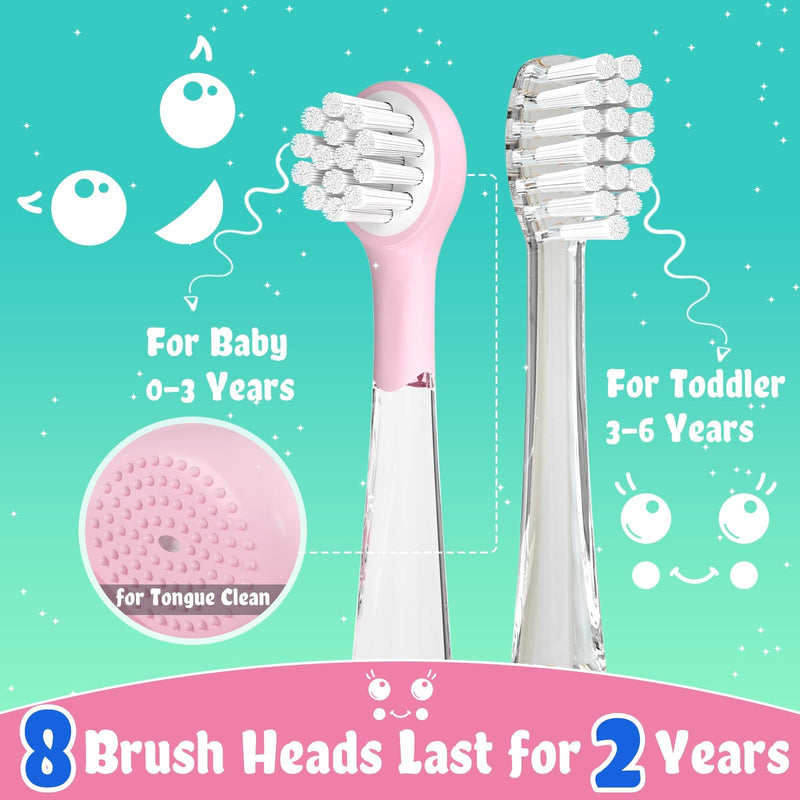 [Australia] - SEAGO Kids Electric Toothbrushes Rechargeable, Toddler Electric Toothbrush with Magnetic Charging, LED Observing Light, 8 Toothbrush Heads for Ages 2-4-6 Boys Girls (Pink) Pink 