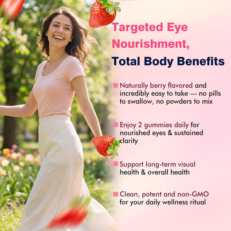 Areds 2 + Advanced Formula for MacularHealth, 22-in-1 Eye Vitamin & MineralSupplement w. Zeaxanthin, Zinc &Vitamin C Supports Eye Strain, Pressure,Night Vision, 60 Chewable Gummies Strawberry 60 Count (Pack of 1)