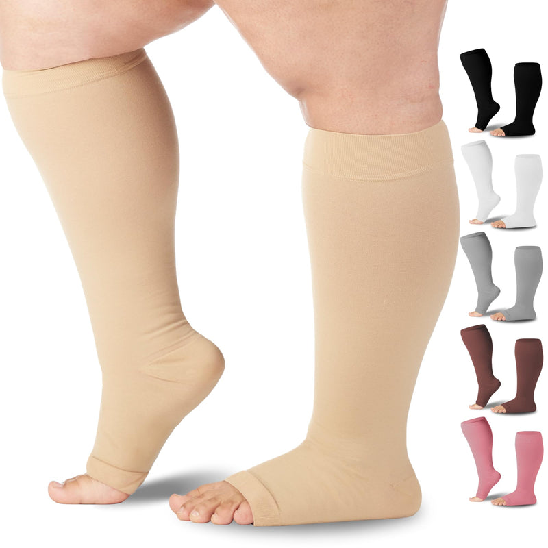 Mojo Toeless Compression Socks for Women and Men 20-30 mmHg Open Toe - AB211 6X-Large Beige