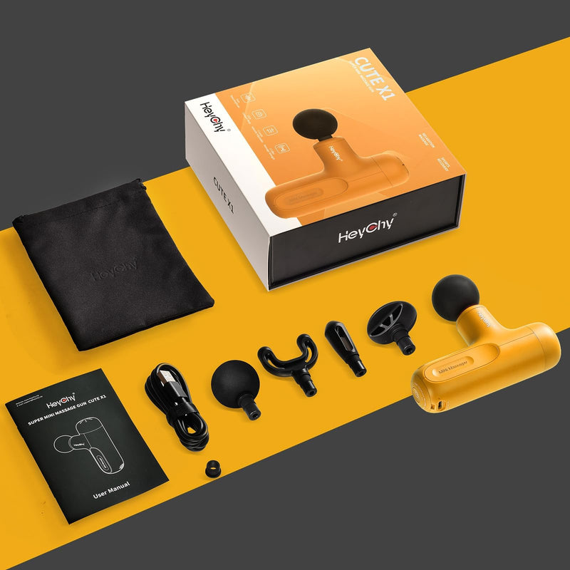 [Australia] - Mini Massage Gun Deep Tissue, Handheld Portable Mini Travel Size Percussion Deep Tissue Massager with 4 Attachments & 5 Speeds, Ideal Gift for Men & Women, Yellow 