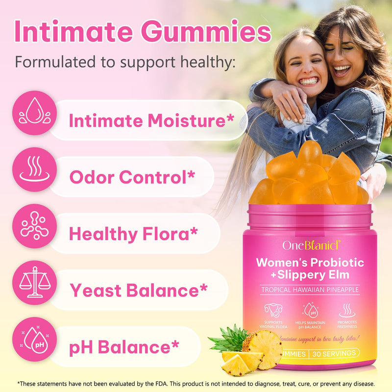 Feminine Probiotics Gummies,Vaginal Women Probiotic,Feminine Balance pH Gummies for Healthy Odor,Improve Immune,Support Vaginal Health,with Slippery Elm(60 Gummies)