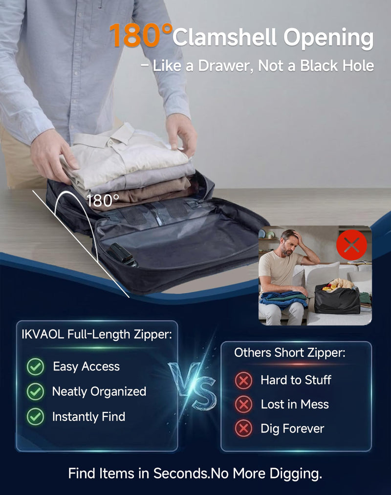 Travel Vacuum Packing Cubes with Built-in Pump, Space Saver (1-Pack) | 23L Small Organizer, Built-in 50kPa Pump, USB-C phone & power bank, 180° Opening, Airtight Zipper, Tearproof Fabric Black 1PACK