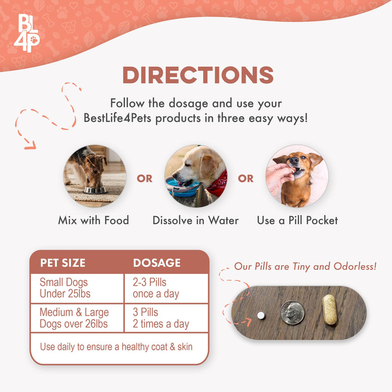 Natural Skin & Coat Supplement for Dogs, Large and Small, Dog Anti Itch Relief for Dry Skin, Rash, Allergy or Irritation, Reduces Shedding, Dandruff and Supports Dog Hair Growth, 400 Small Pills - PawsPlanet Australia
