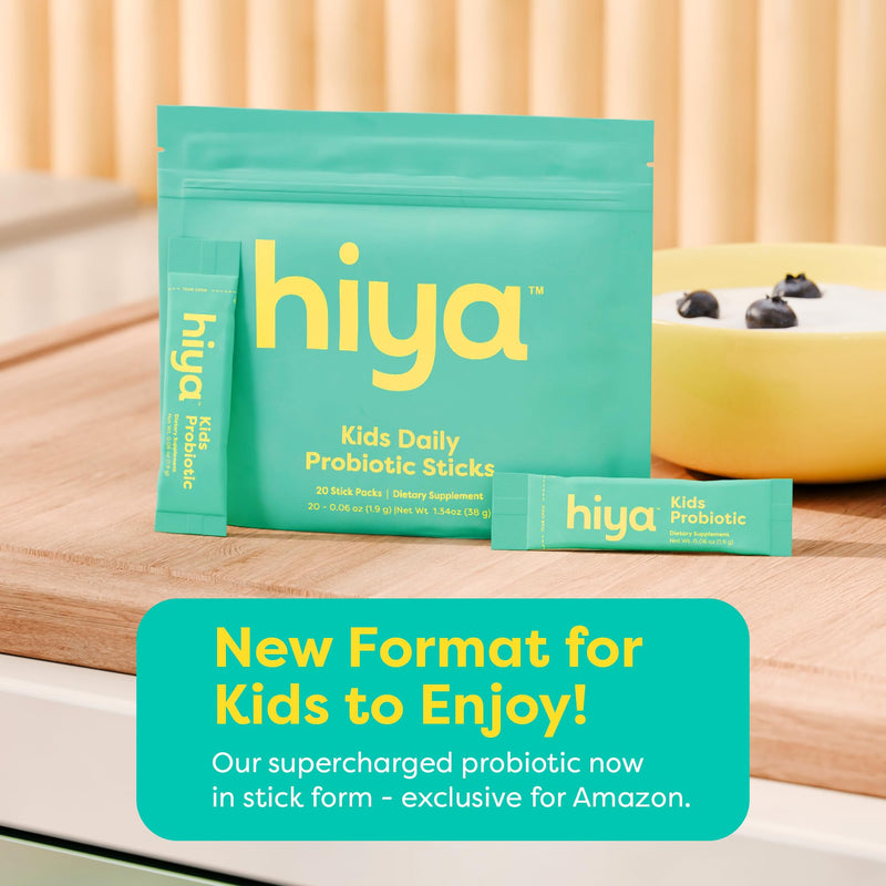 Hiya Kids Probiotic, Supports Gut Health, 20 Stick Pack for Toddlers & Kid | 10 Billion CFU with Clinically-Studied Strains for Ages 2+, Supports Gut Health & Immune, 0g Sugar, Third Party Tested