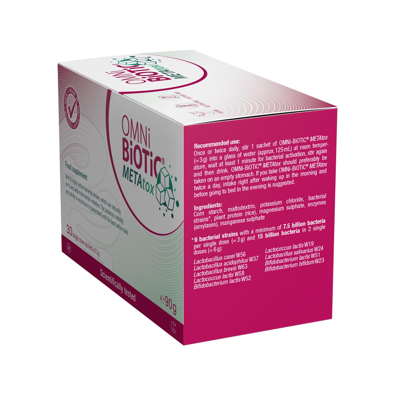 OMNi BiOTiC METAtox | Sugar and Fat Metabolism Under Control | Probiotic Powder | 30 Sachets | 15 Billion Bacteria per Daily dose | Vegan | Halal | for Daily use White