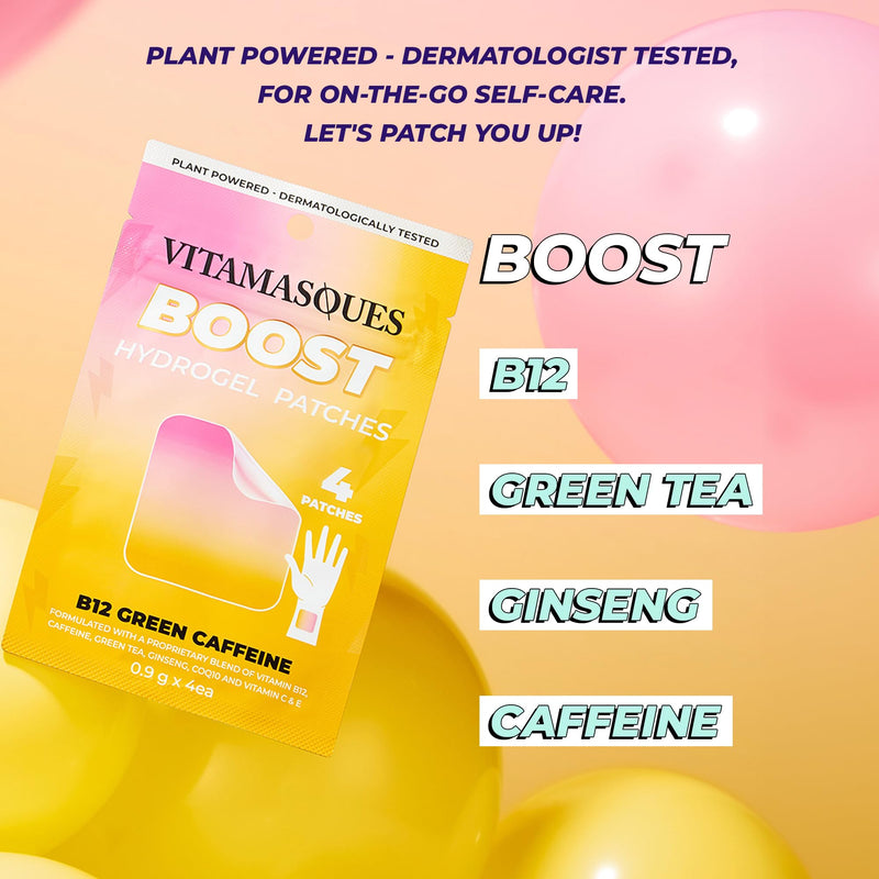 Vitamasques Energy Patches, Boostme Wellness Hydrogel Patch (3-Pack) - B12 Vitamin Patches for Women & Men, Focus Patches for Adults - Cruelty-Free, Gluten-Free, & Filler-Free Caffeine Patches