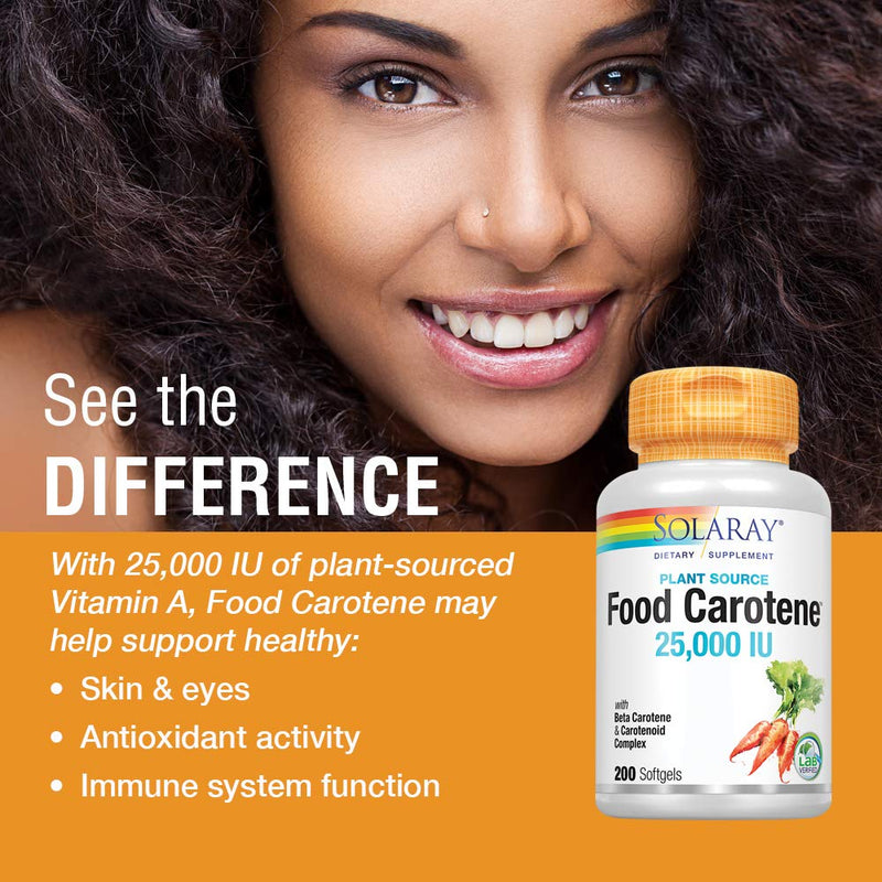 [Australia] - SOLARAY Food Carotene, Vitamin A as Beta Carotene 25000IU Carotenoids for Healthy Skin & Eyes, Antioxidant Activity & Immune System Support (076280041217) (200 CT) 200 Count (Pack of 1) 