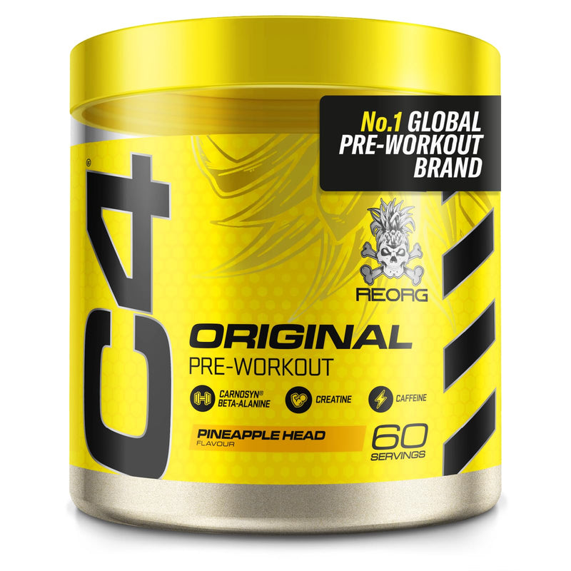 [Australia] - C4 Original Pre Workout Powder, Pineapple Head, 60 Servings | Sugar-free pre-workout energy drink powder with 150mg caffeine, 1500mg creatine monohydrate, 1600mg beta alanine 