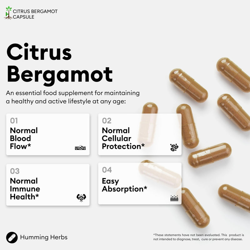 Humming Herbs Citrus Bergamot Complex 1121mg – 60 Day Supply (120 Vegan Capsules) with Olive Leaf, Black Chokeberry & Vitamin C