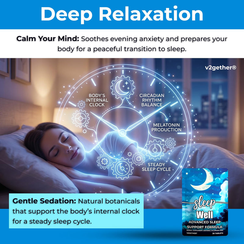 Sleep Well Advanced Sleep Support Formula – Natural Nighttime Sleep Aid Supplement for Deep Restful Sleep & Relaxation, Non-Habit Forming Sleep Support Tablets for Adults (30 Tablets) 30 Tablets
