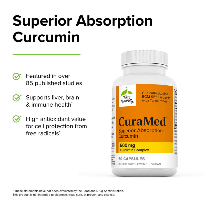 [Australia] - Terry Naturally CuraMed 500 mg Curcumin Complex - 60 Capsules - Superior Absorption BCM-95 - Non-GMO, Vegan, Kosher, Gluten Free - 60 Servings 