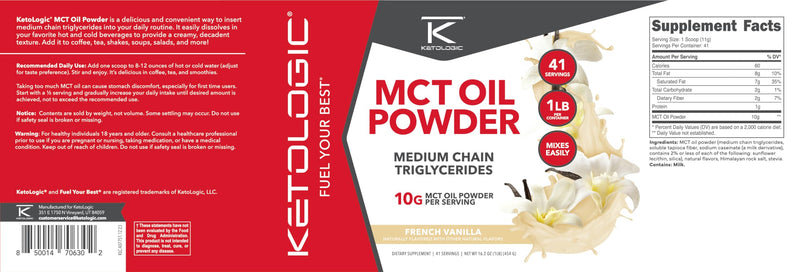 [Australia] - Ketologic MCT Oil Powder French Vanilla (1 LB) ‚Äì Keto Coffee Creamer & Energy Support ‚Äì 41 Servings of Medium Chain Triglycerides for Focus & Fuel 