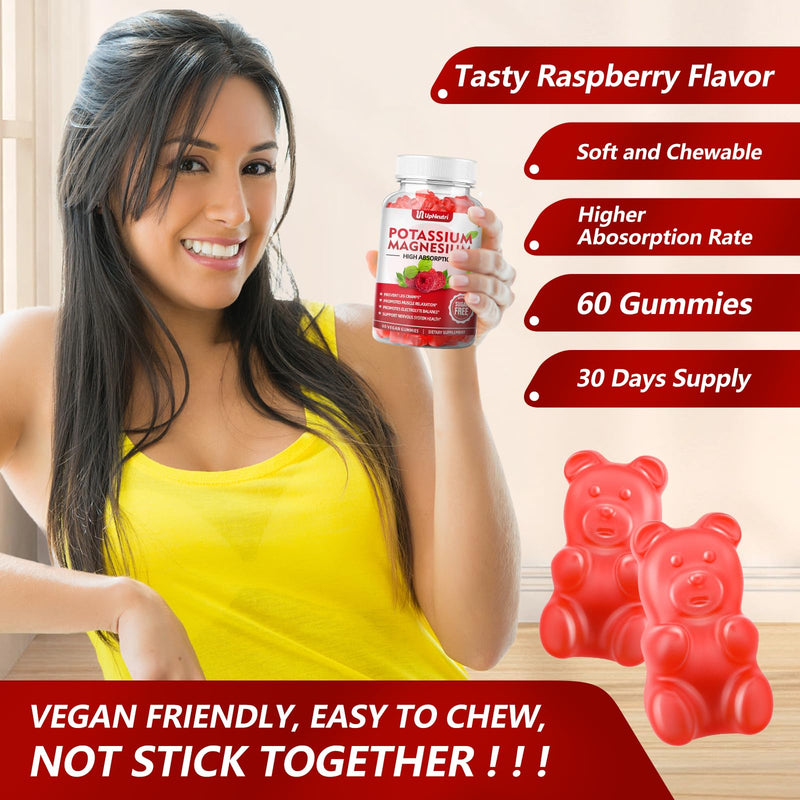 [Australia] - Potassium Magnesium Supplement Gummies for Adults Kids, Sugar-Free Potassium Gummies Supports Leg Cramps & Muscle & Immune Health, High Absorption Magnesium Gummies Raspberry Flavor 120 Cts 60 Count (Pack of 2) 