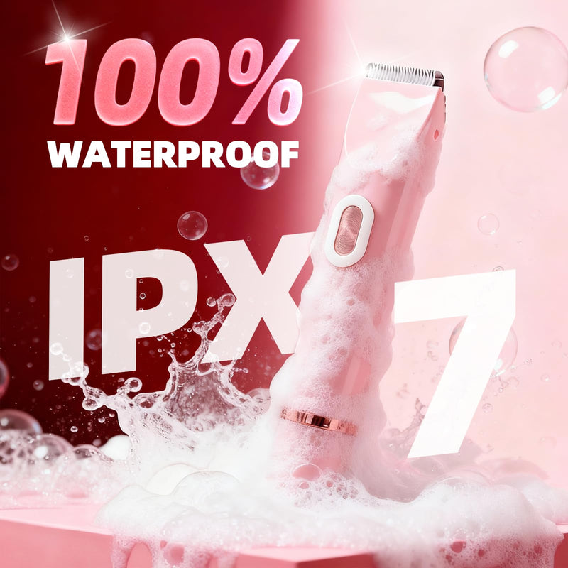 2-in-1 Bikini Trimmer for Women - IPX7 Waterproof & Painless Electric Razors for Bikini Line, Legs, Underarms, Face - Portable Cordless Shaver with Fast Charging | Ideal Christmas Gift for Women Pink