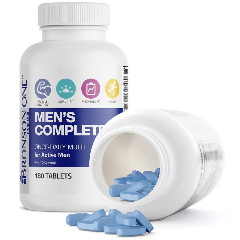 Bronson ONE Daily Men's Complete Multivitamin Multimineral, 180 Tablets | Once-Daily, Targeted Nutrition For Active Men, Wellness, Vitality, Energy & Endurance Support with Lycopene & Boron 180 Count (Pack of 1) Men's Vitamin
