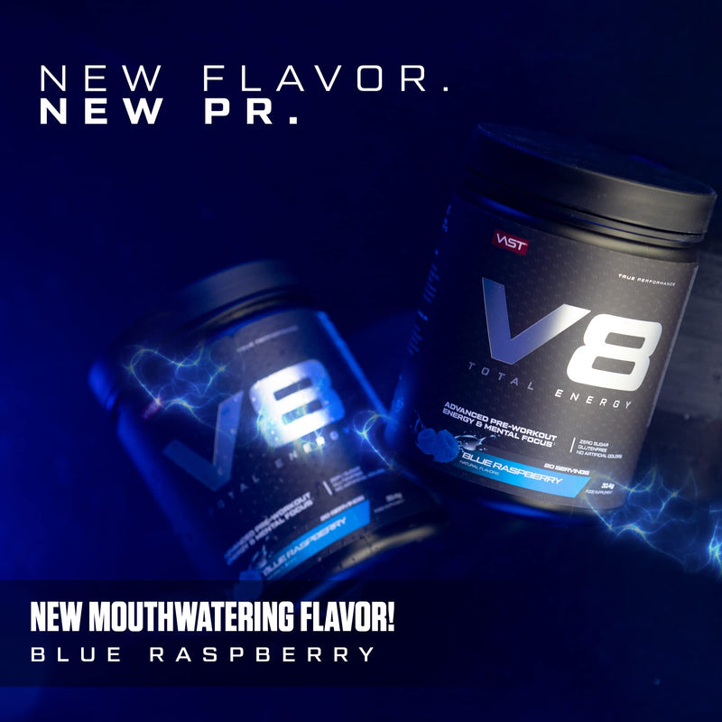 [Australia] - V8 Total Energy - Pre Workout Booster - Training Booster - CarnoSyn®, BetaPower®, natural caffeine - Vegan - Sugar-free - 20 servings - Made in Germany - Blue Raspberry Blue raspberry 