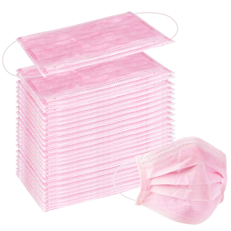 Wecolor 100 Pcs Disposable 3 Ply Earloop Face Masks, Suitable for Home, School, Office and Outdoors (Pink) 1 Count (Pack of 100) Pink