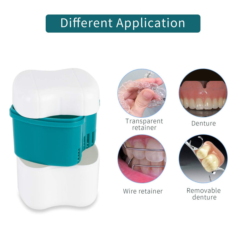 [Australia] - Denture Bath Case with Strainer Basket, Orthodontic Dental Retainer Storage Soak Container Cleaning Soaking Cup, Moth Guard Storage Box Holder for Office|Travel|Household Dark green 