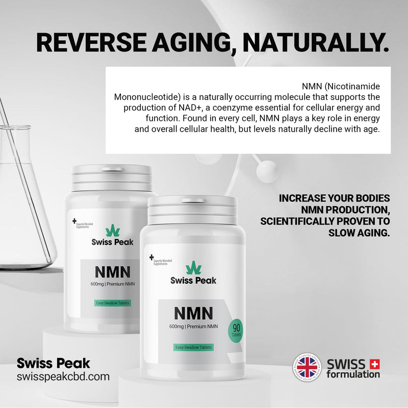 NMN = NAD+ Supplement, 600mg per Serving, Enhanced Absorption, Actual NAD+ Supplement for Cellular Repair & Energy Metabolism | Vegan, Non-GMO