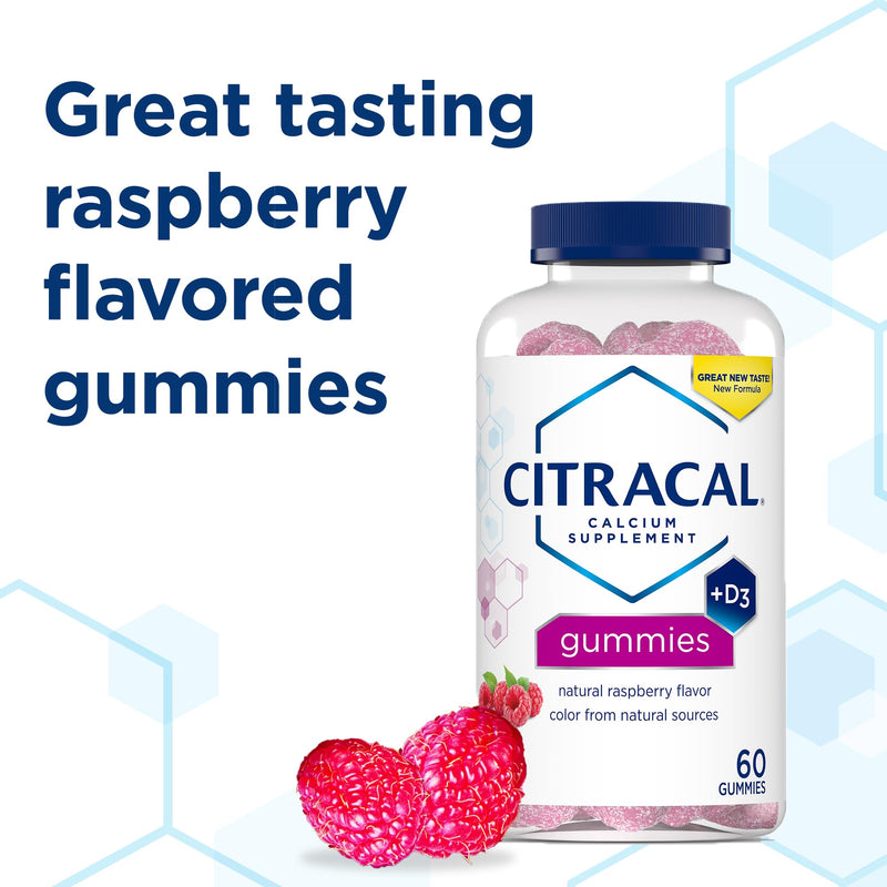 [Australia] - Citracal Calcium Gummies, Calcium Supplement with Vitamin D3, Support Bone Health, for Ages 12+, Natural Raspberry Flavor, 60 Count 60 Count (Pack of 1) 