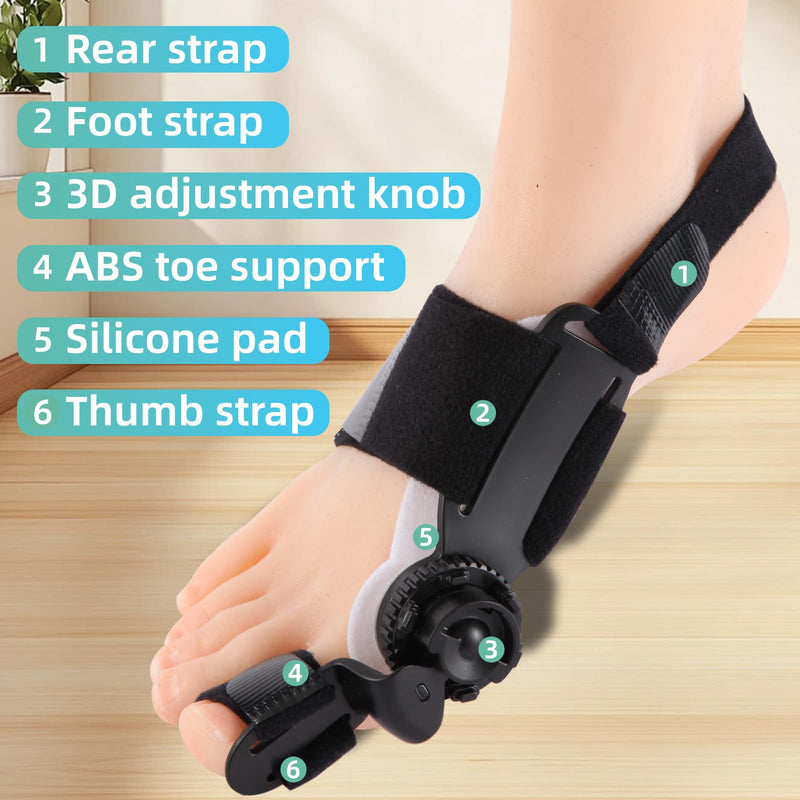 Bunion Corrector for Women & Men Big Toe, Relief Fixed Adjustable Knob Corrector, for Left and Right Foot, Black 1Pack