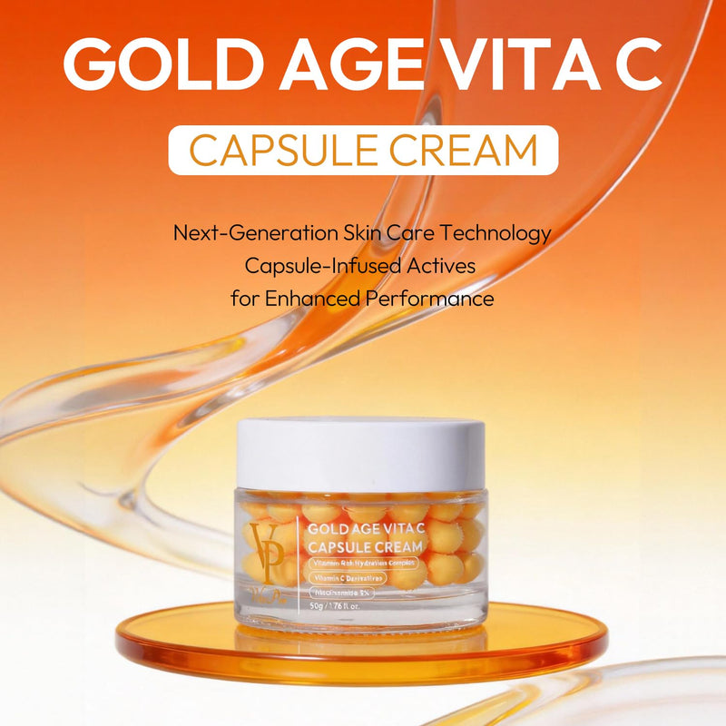 VP Gold Age Vita C Capsule Cream, Vitamin C & Niacinamide Face Moisturiser, Hydrating Glow Cream with Capsule Formula, Lightweight Daily Skincare, Korean Skincare, 50g Yellow 1 Unscented