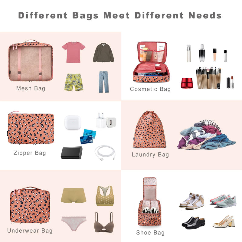 BAGAIL 8 Set Packing Cubes Luggage Packing Organizers for Travel Accessories-Pink Leopard Pink Leopard