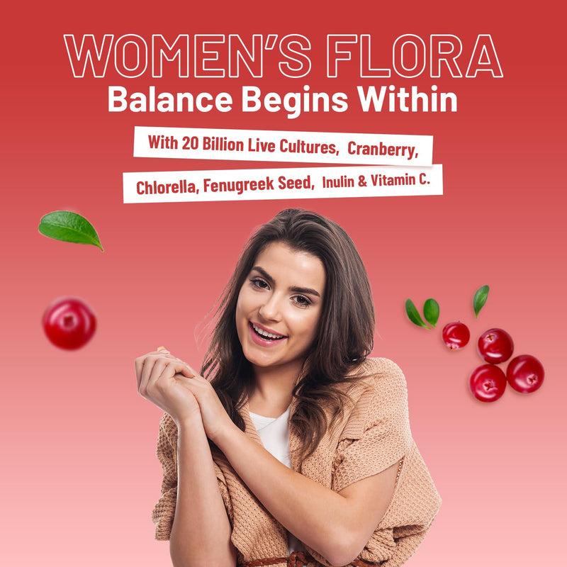Advanced Probiotics for Women | Prowise Women’s Flora | Pre & Probiotics for Women’s Intimate & Gut Health | 20 Billion CFU | Added Cranberry, Vitamin C, Fenugreek, Chlorella & Inulin | 60 Capsules