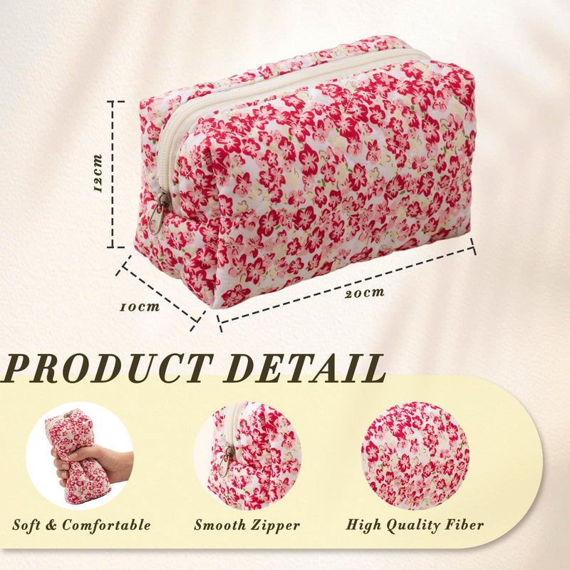 TenKa 10 Pcs Quilted Makeup Bags Bulk, Premium Floral Cosmetic Bag Bridesmaid Gifts, Cute Coquette Travel Pouch Organizer-Sweet Style Sweet Style