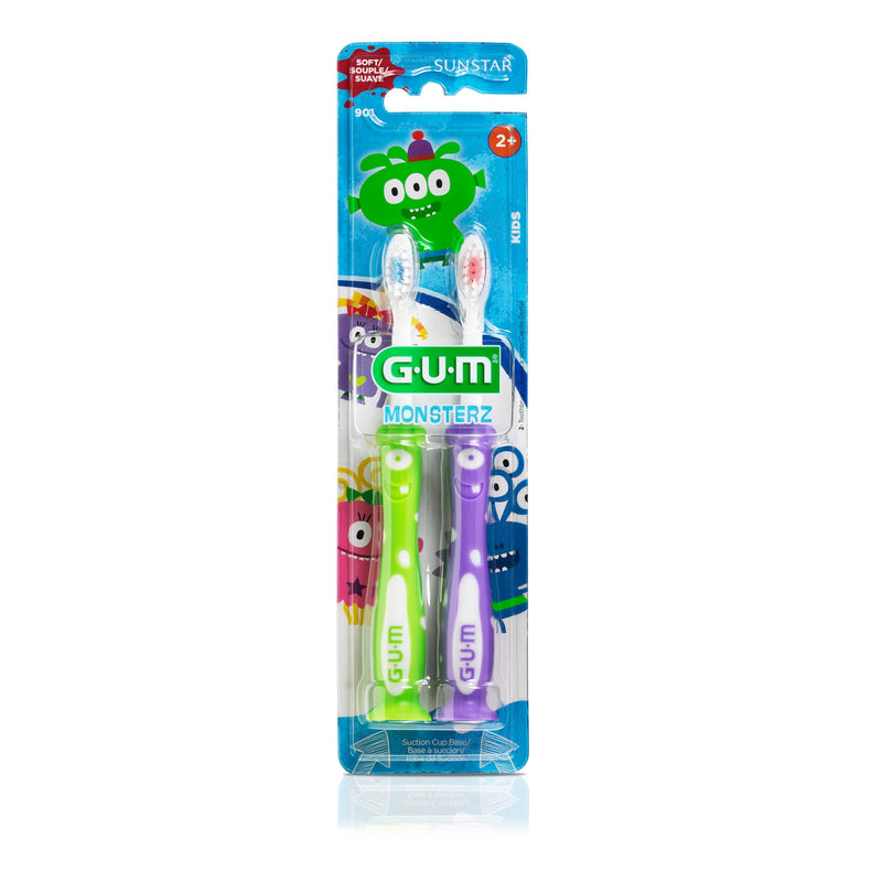 [Australia] - GUM Monsterz Children and Toddler Toothbrush, Soft Bristled Kids’ Toothbrush with Suction Cup, for Ages 2+, 2 Count(Pack of 6) Ages 2+ 2 Count (pack of 6) 