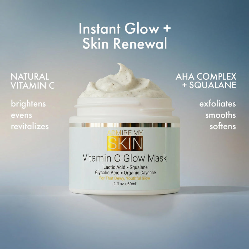 Admire My Skin Vitamin C Glow Mask Brightening Face Mask 2oz | Hydrating Skin Care with Glycolic Acid, Lactic Acid & Squalane for Glowing Skin & Smooth Even Tone