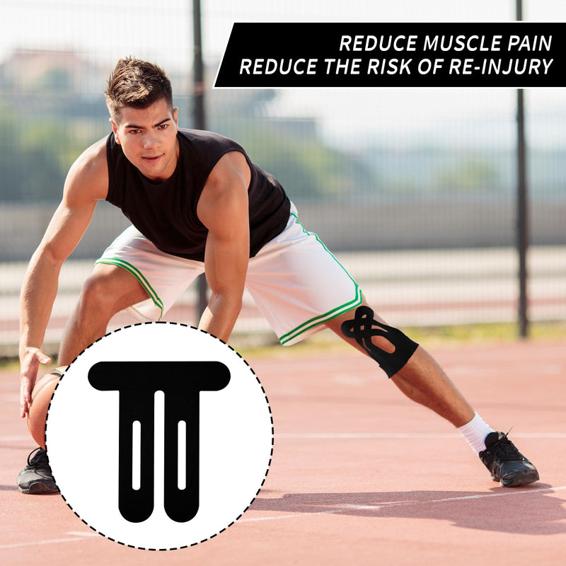 20pcs Precut Kinesiology Tape for Knees, Breathable & Waterproof Knee Support Stickers for Knee Comfort, Stability & Muscle Support Patches, Latex-Free Elastic Athletic Tape Strips (Black)