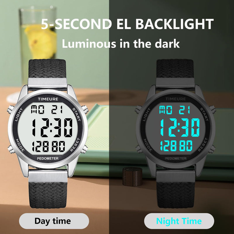 [Australia] - Accurate Pedometer Watch for Men Walking Simple Step Counter Watches Steps Tracker Large Digital Display Waterproof Non Bluetooth TIMEURE-2306 Black 