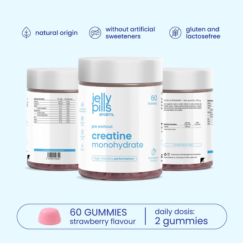 Pure Creatine Monohydrate Gummies – 1.5 g per Gummy – 60 Vegan Gummies – Pre-Workout Strength, Physical & Mental Performance – Cognitive Boost – Strawberry Flavour – Jelly Pills Sports – 1 Month