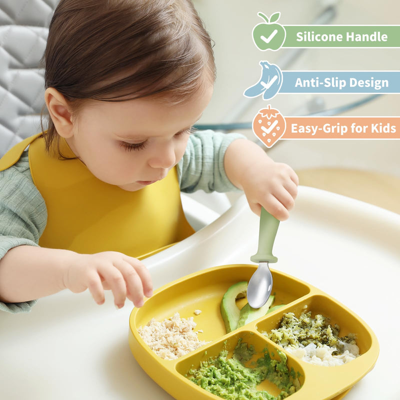 [Australia] - 8 Pieces Toddler Utensils Set - Kids Silverware Set with Silicone Handle Children Safe 18/8 Stainless Steel Forks and Spoons Anti-Choke Design Food Grade Dishwasher Safe 